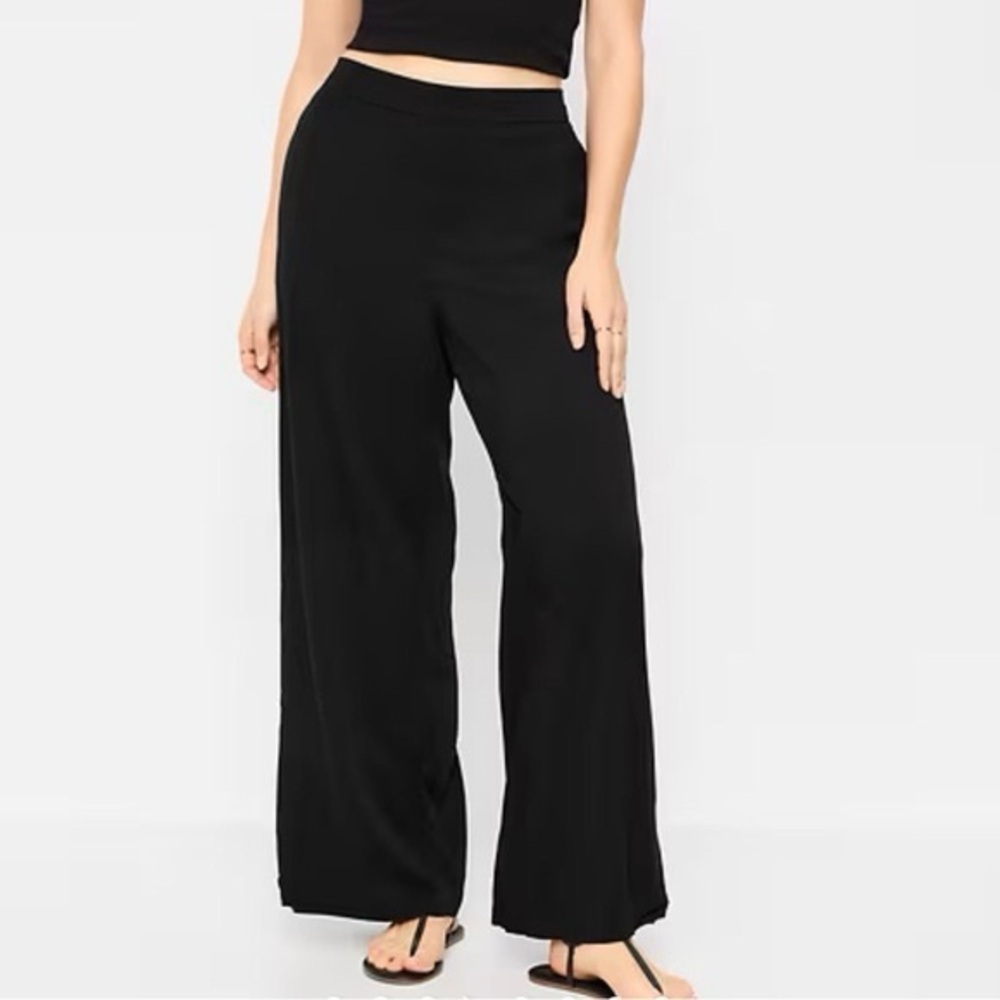 Old Navy Playa Pants XXL Solid Black Wide Leg High Waist Rayon